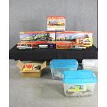 A collection of boxed Hornby and Bachmann train sets and rolling stock items. H.30 W.80 D.8cm. (box)