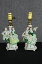 A pair of continental porcelain figural table lamp bases, 20th century, H.27cm. (each).