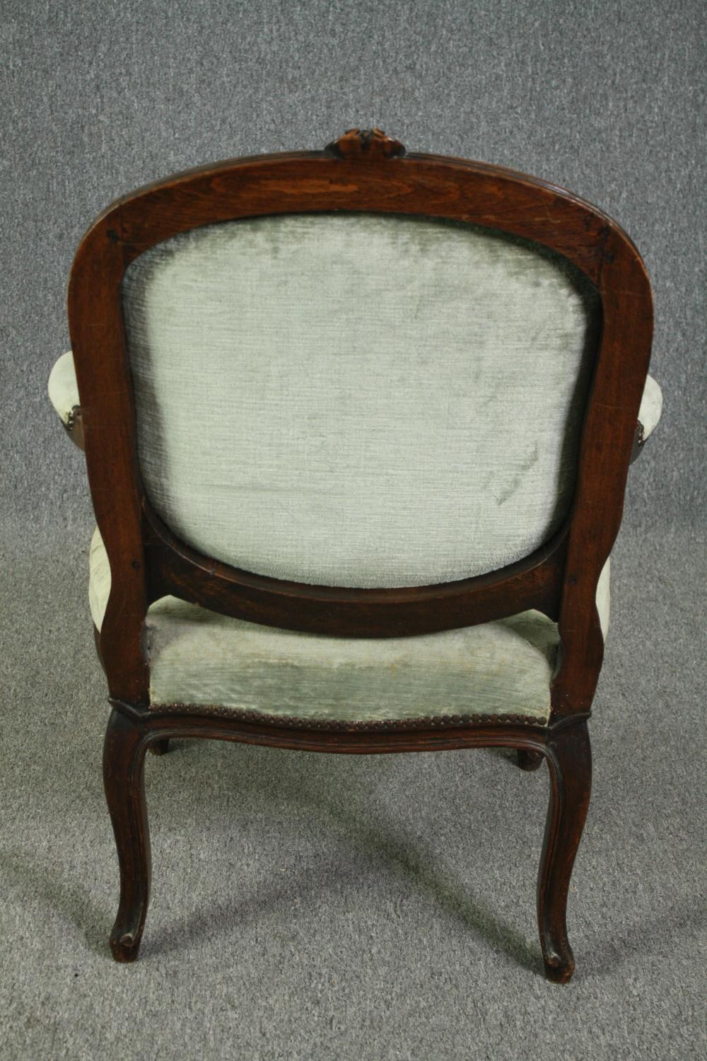 Armchairs, a pair, 19th century carved mahogany fauteuil on cabriole supports. - Image 7 of 12
