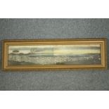 A framed and glazed watercolour, panoramic view of the Bay of Naples. H.34 W.112cm.