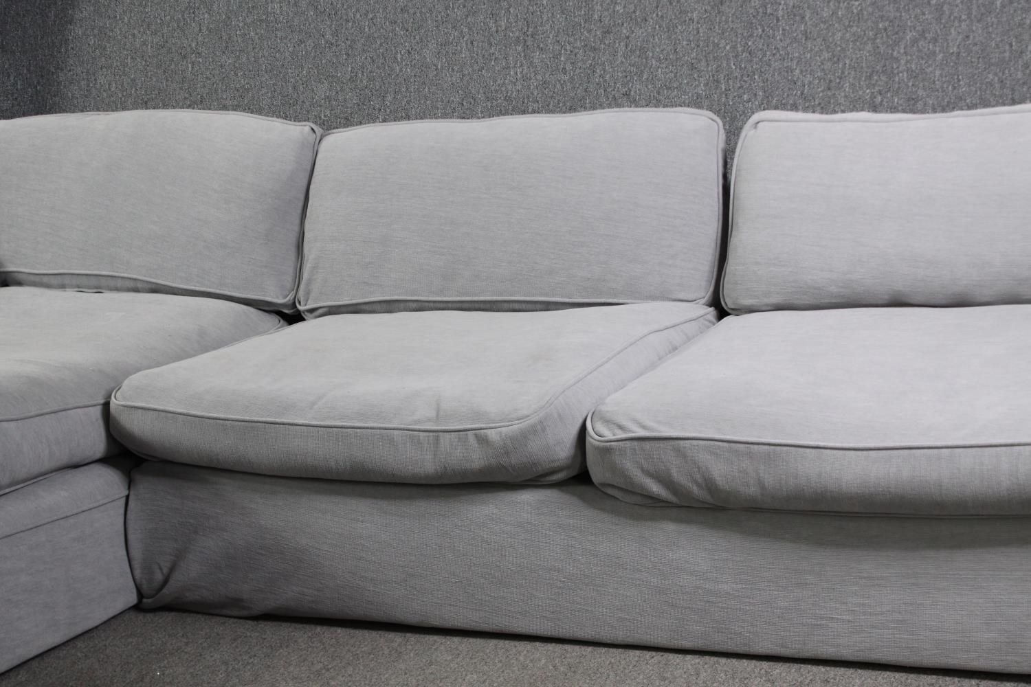 A contemporary Plumbs light grey corner sofa and matching stool. H.78 W.290 D.175cm. - Image 4 of 7