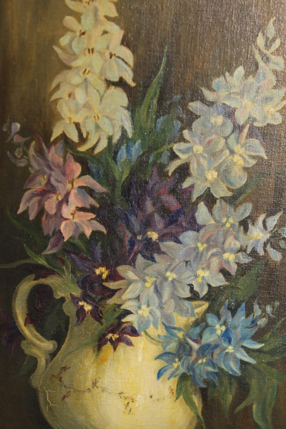 Doris E Young, a pair of still lifes of flowers, oil on board, signed. H.47 W.32cm. (each). - Image 3 of 6