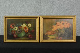 Two still lifes of flowers, within gilt frames. H.32 W.41cm. (each).