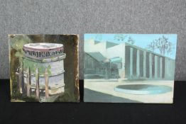 Two acrylic paintings on canvas, architectural studies, signed and dated Graham Chorlton to the