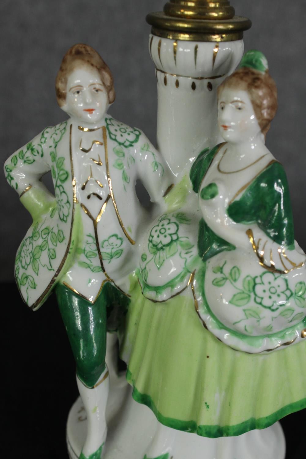 A pair of continental porcelain figural table lamp bases, 20th century, H.27cm. (each). - Image 5 of 9