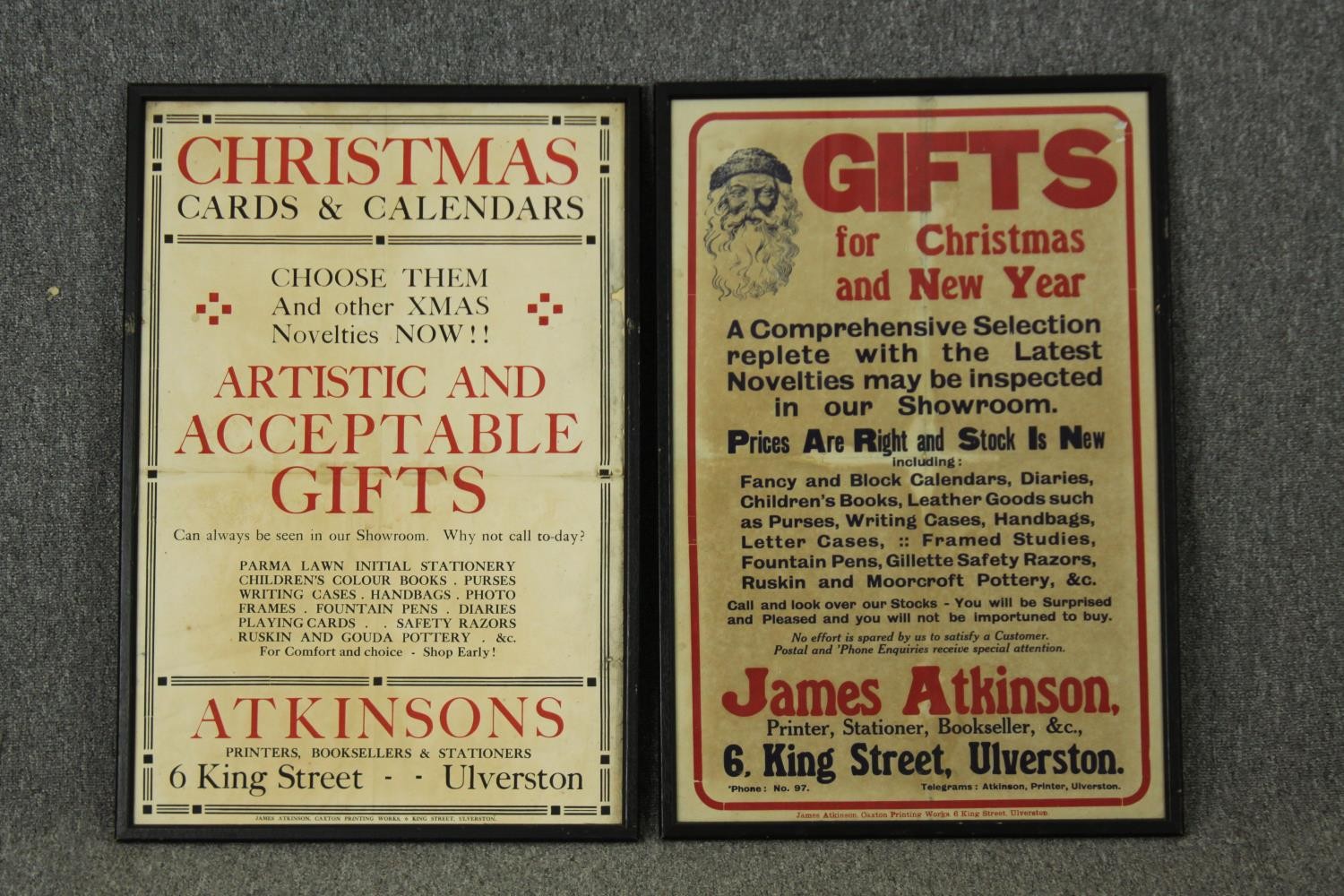 Two framed vintage posters advertising Christmas toys. H.79 W.53cm. (each).