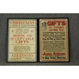 Two framed vintage posters advertising Christmas toys. H.79 W.53cm. (each).