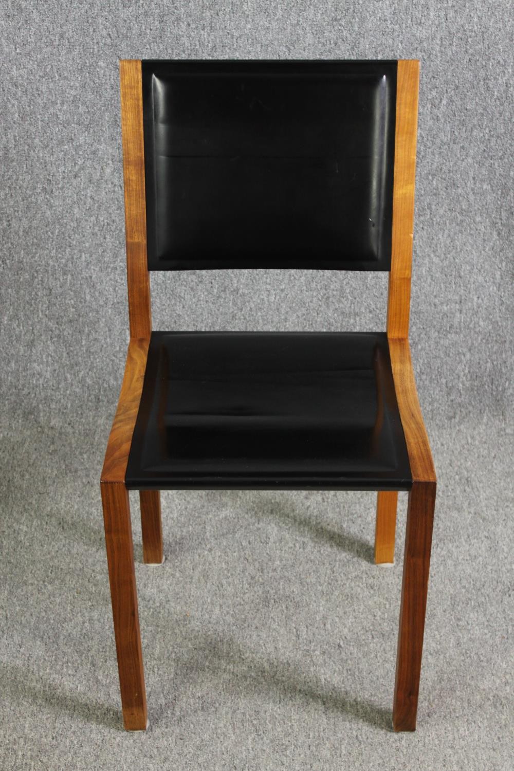 A pair contemporary Heal's teak and black leather dining chairs - Image 2 of 6