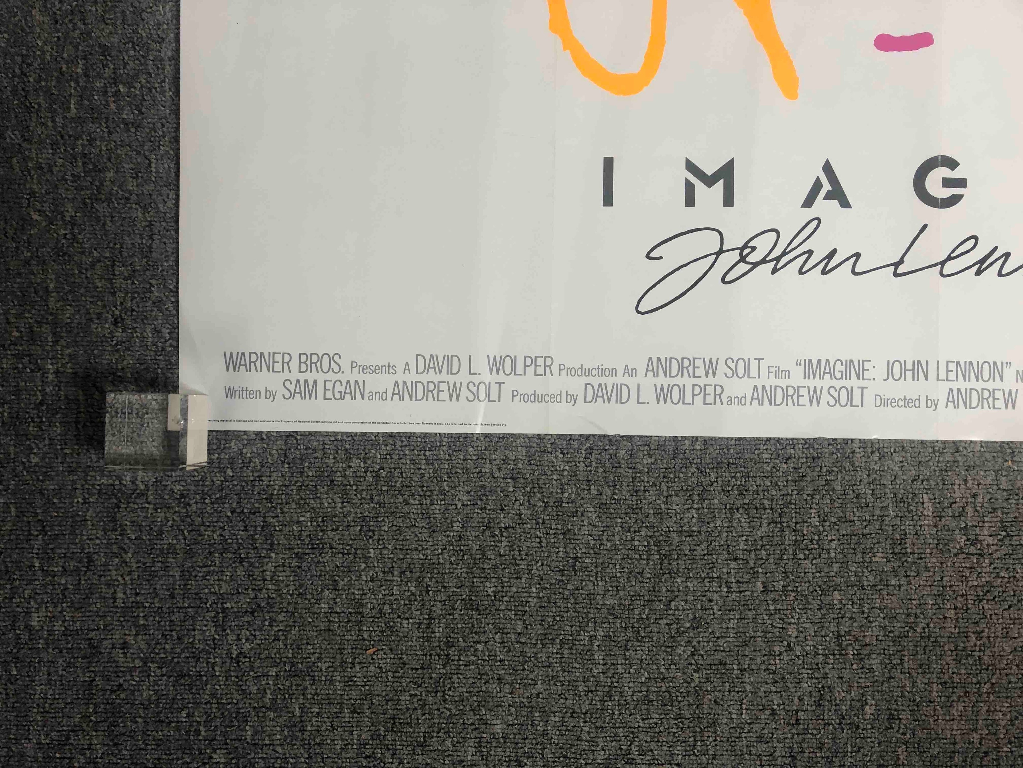 A British Quad film poster for the 1988 documentary Imagine, artwork by John Lennon. H.76 W.101cm. - Image 4 of 6