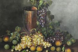Oil on canvas, still life fruit, signed Lazaro, framed. H.80 W.95cm.