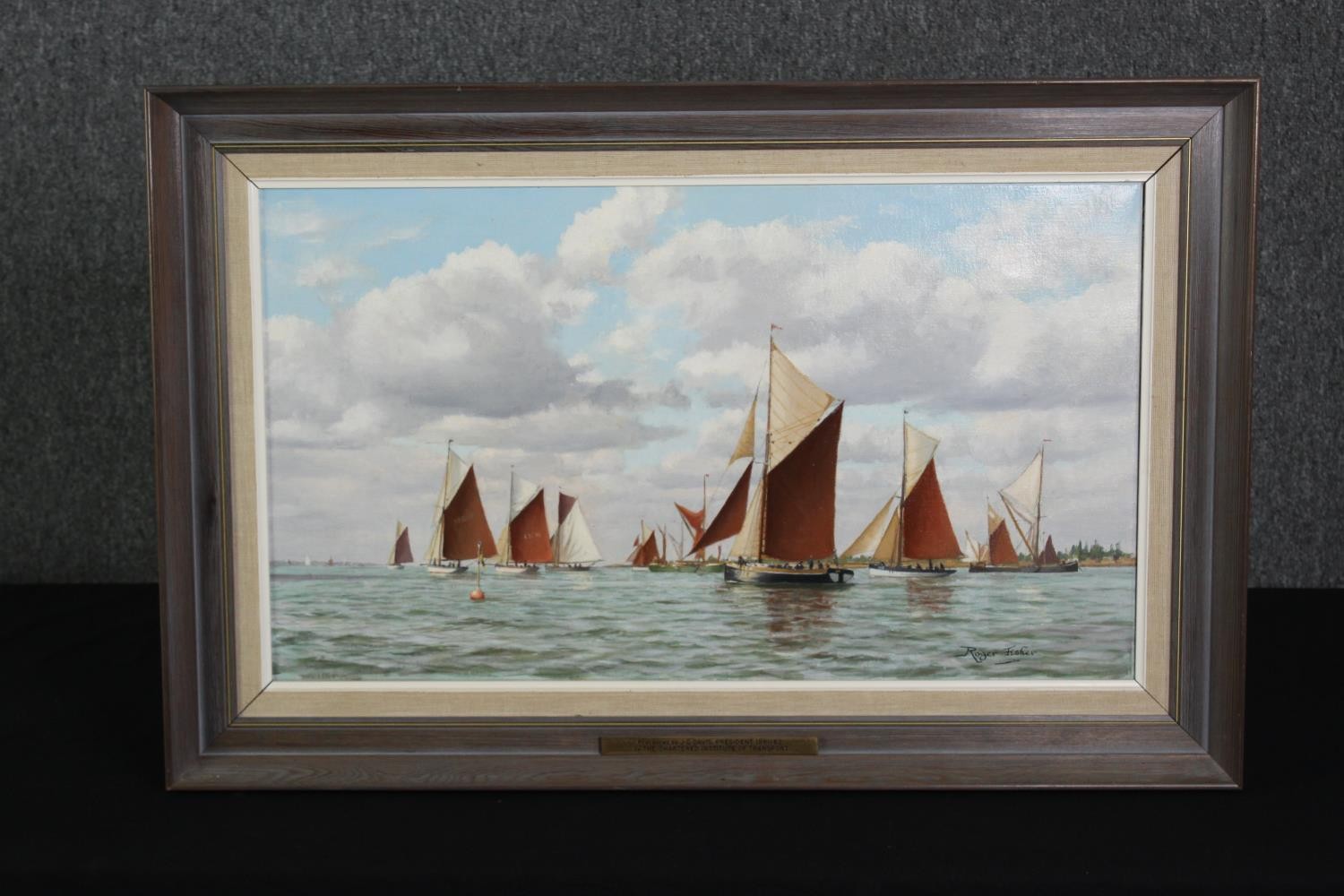 Roger Fisher, oil on canvas of sailing boats, signed and titled. H.50 W.75cm. - Image 2 of 3