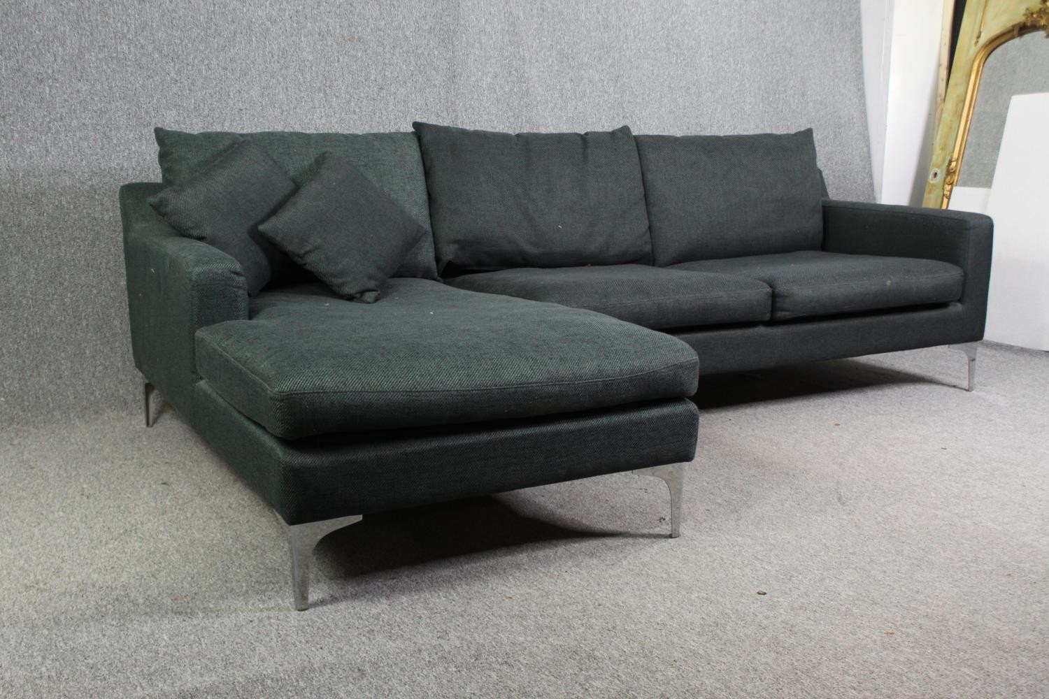 A contemporary grey upholstered corner sofa with chrome supports, H.80 W.246 D.150cm. - Image 2 of 7