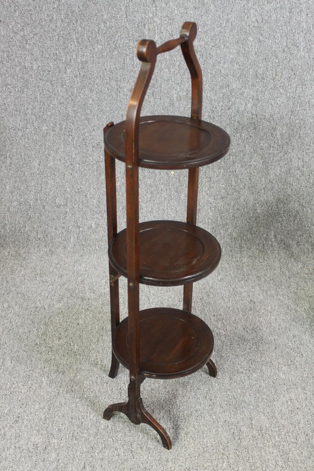 Two folding cakestands, one in oak, the other Chinoiserie lacquered, H.89cm. (each). - Image 3 of 11