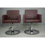 Armchairs, a pair 20th century chrome and vinyl with swivel and height adjustable action. H.99cm. (