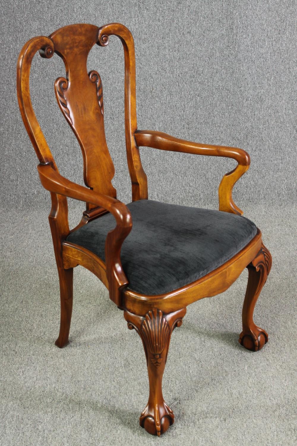 A set of ten George II style walnut and upholstered dining chairs, including two carvers - Image 9 of 15