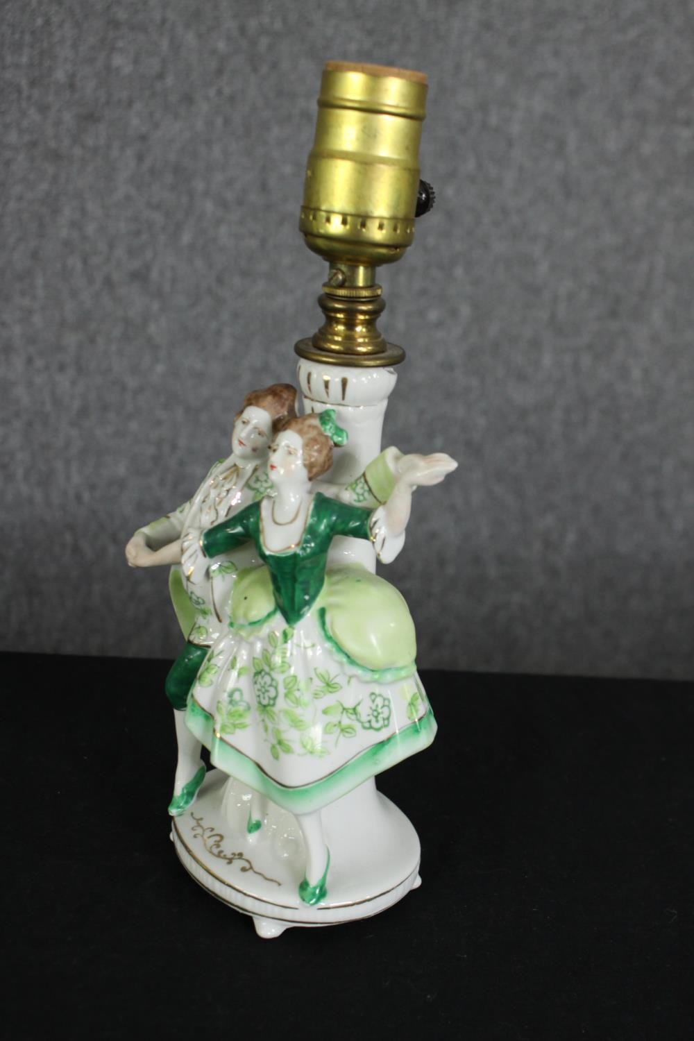A pair of continental porcelain figural table lamp bases, 20th century, H.27cm. (each). - Image 4 of 9