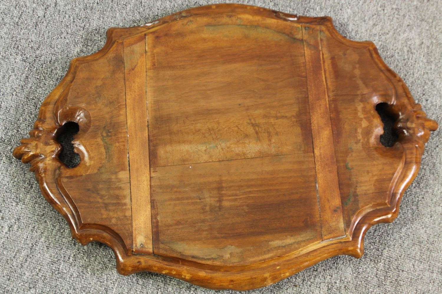 A Victorian papier mâché tray on later ebonized stand, along with a carved walnut tray. H.54 W.82 - Image 16 of 16