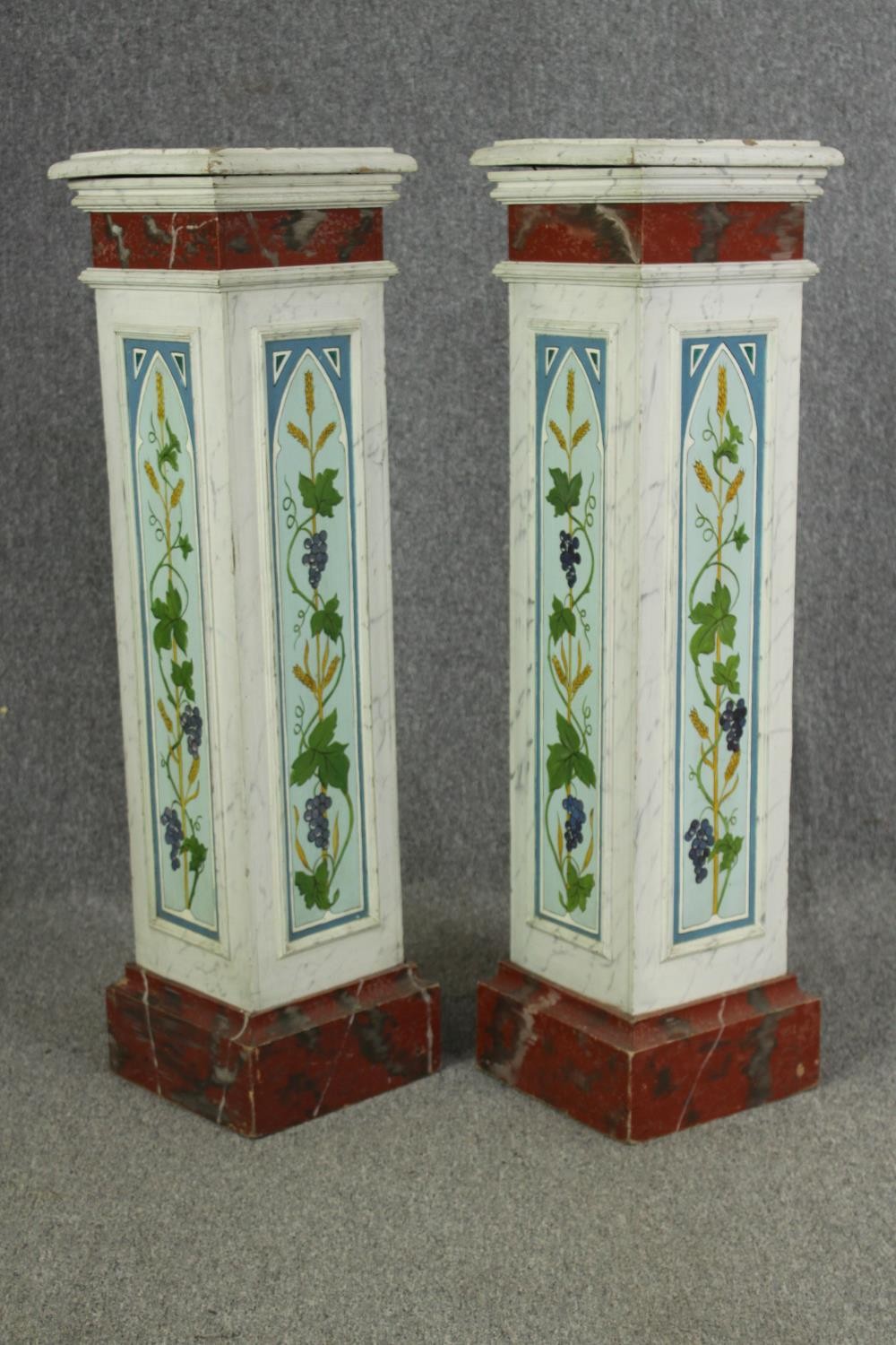 A pair of decorative painted faux marble pedestal columns, H.100cm. (each). - Image 2 of 3