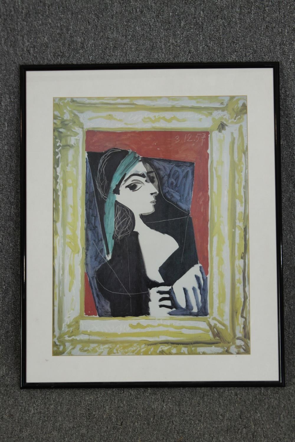 After Picasso, lithograph, Portrait Jaqueline. Framed and glazed. H.72 W.58cm. - Image 2 of 4