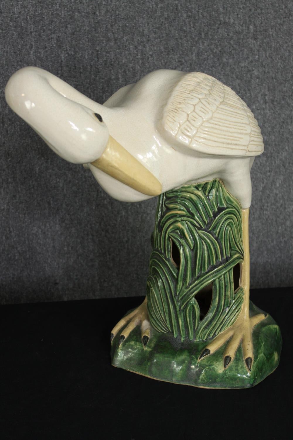 A pair of glazed earthenware wading birds, modern, H.64cm. (largest). - Image 3 of 12