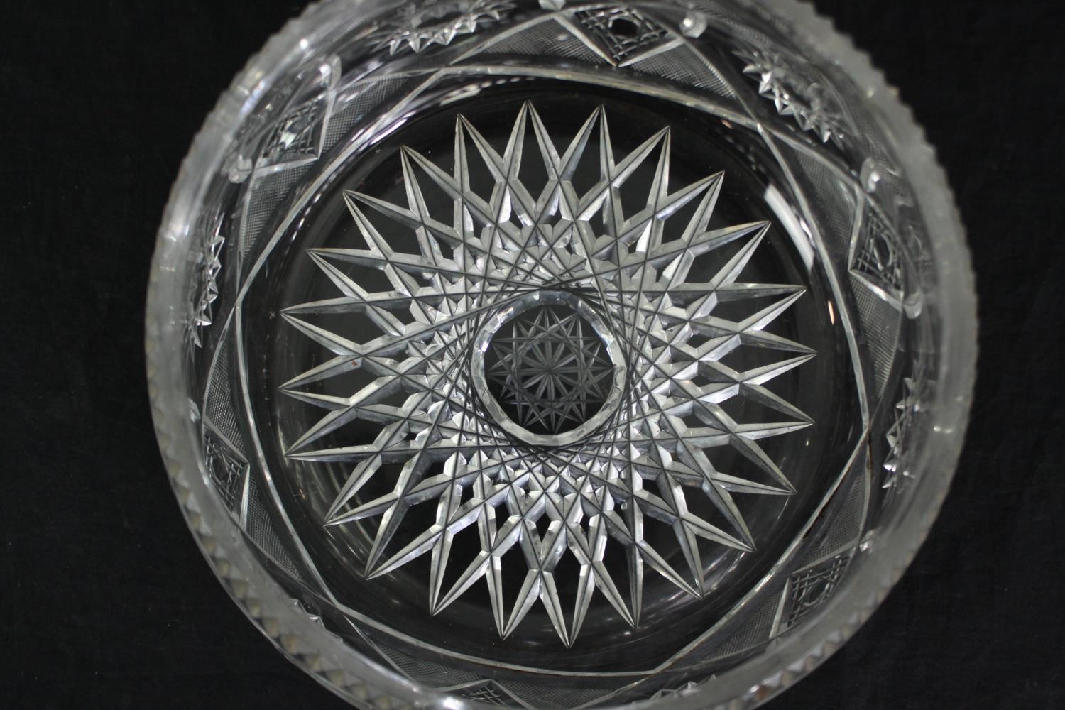 A vintage cut glass fruit bowl along with other glass items. Dia.25cm. (largest). - Image 9 of 9
