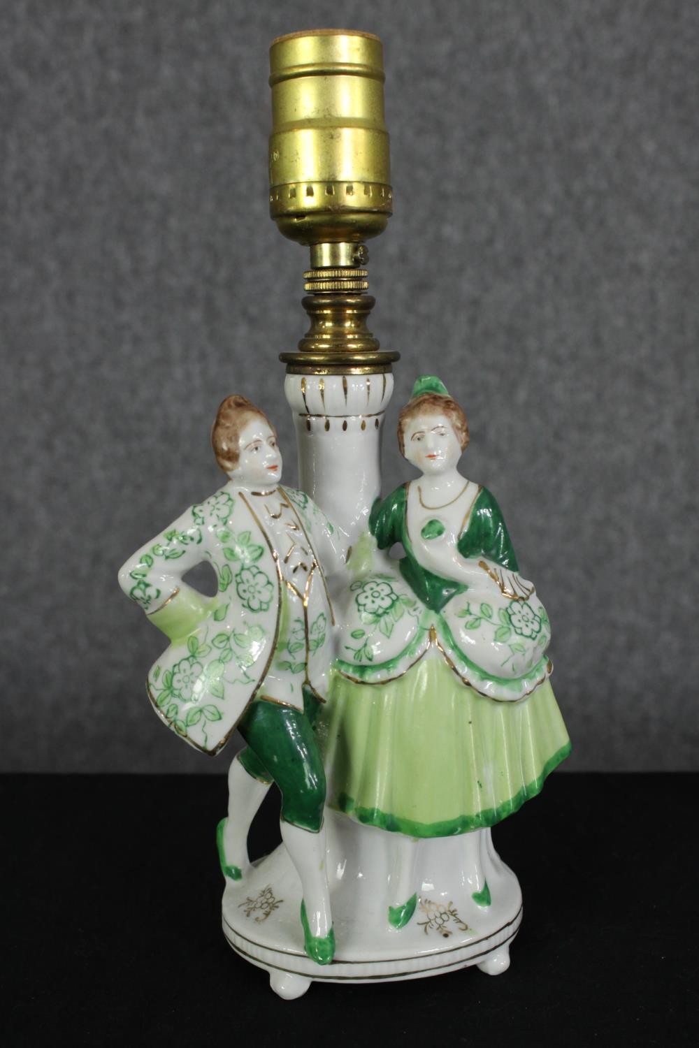 A pair of continental porcelain figural table lamp bases, 20th century, H.27cm. (each). - Image 6 of 9