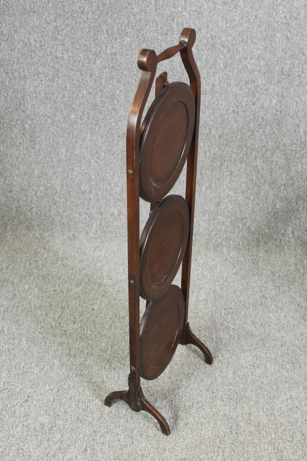 Two folding cakestands, one in oak, the other Chinoiserie lacquered, H.89cm. (each). - Image 4 of 11