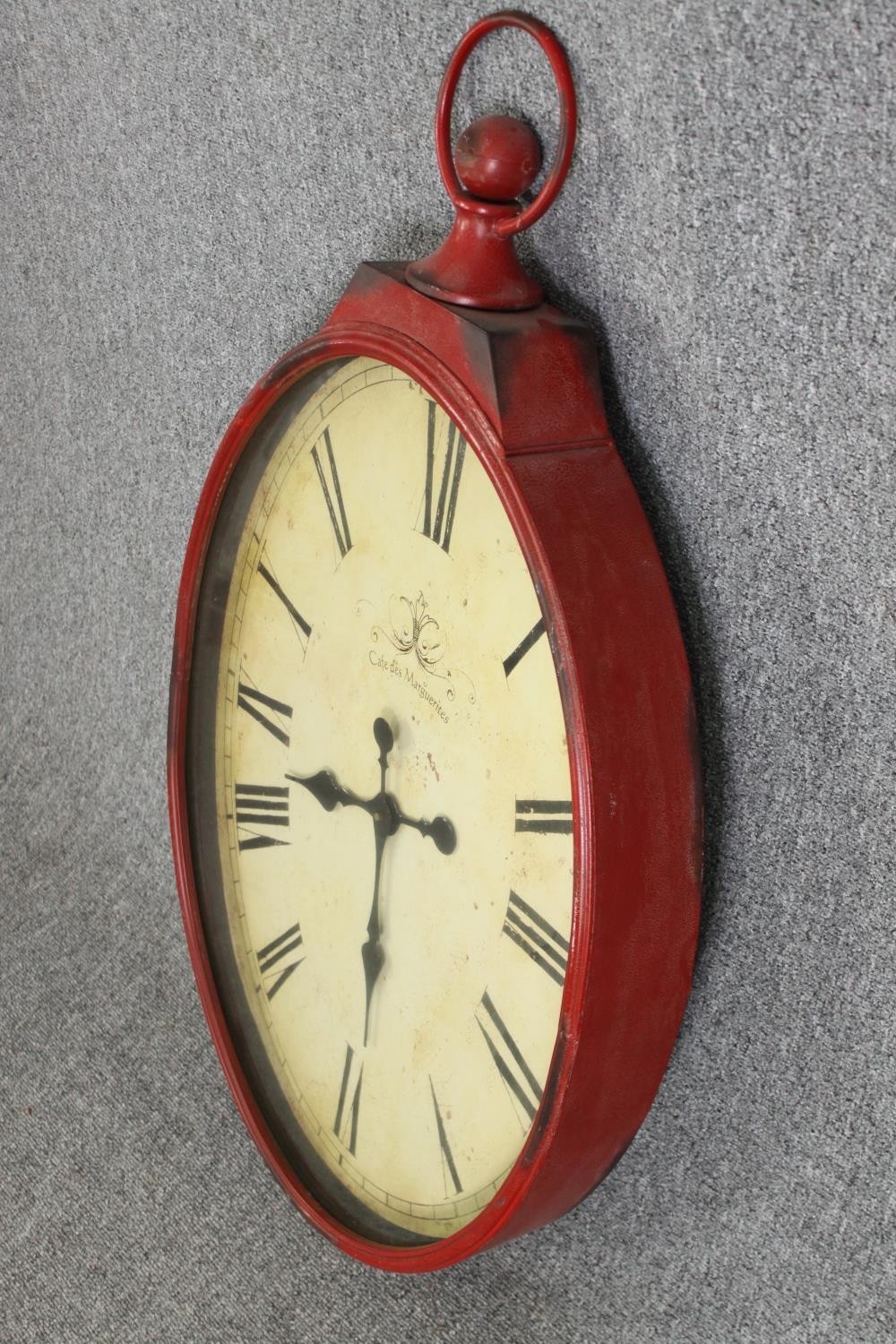 A vintage cafe style painted metal wall clock, H.85 W.57cm. - Image 3 of 5