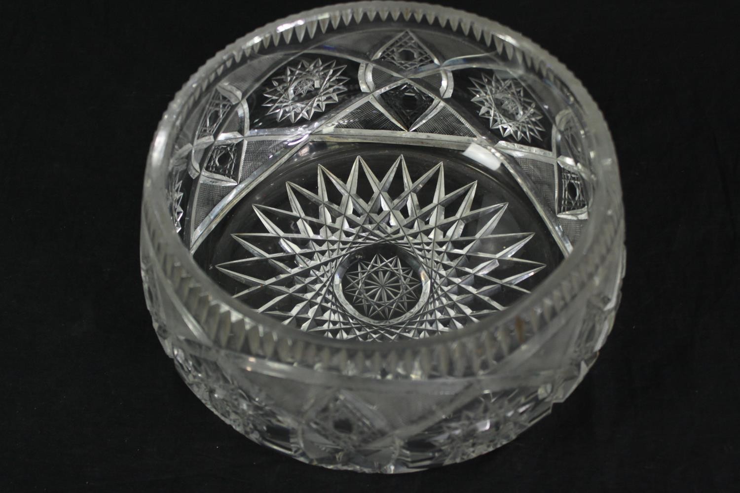 A vintage cut glass fruit bowl along with other glass items. Dia.25cm. (largest). - Image 7 of 9