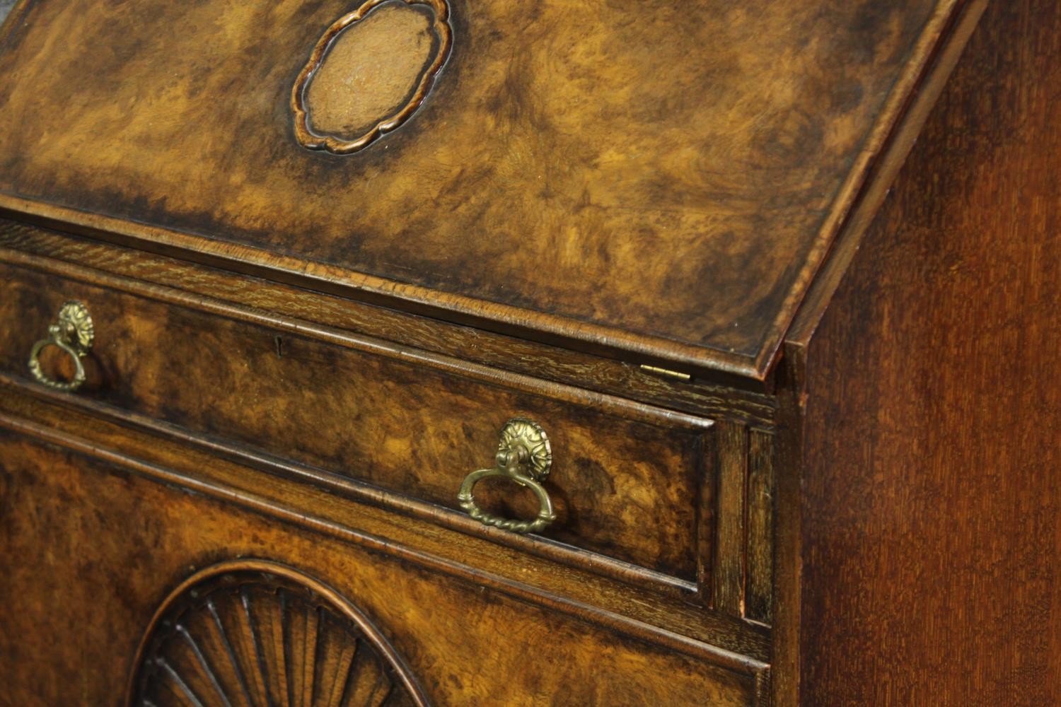 A Queen Anne style walnut and oak bureau bookcase, first quarter 20th century. H.214 W.92 D.50cm. - Image 12 of 12