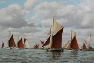 Roger Fisher, oil on canvas of sailing boats, signed and titled. H.50 W.75cm.