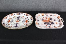 A 19th century Coalport serving plate, and another. L.50 W.36cm. (largest).