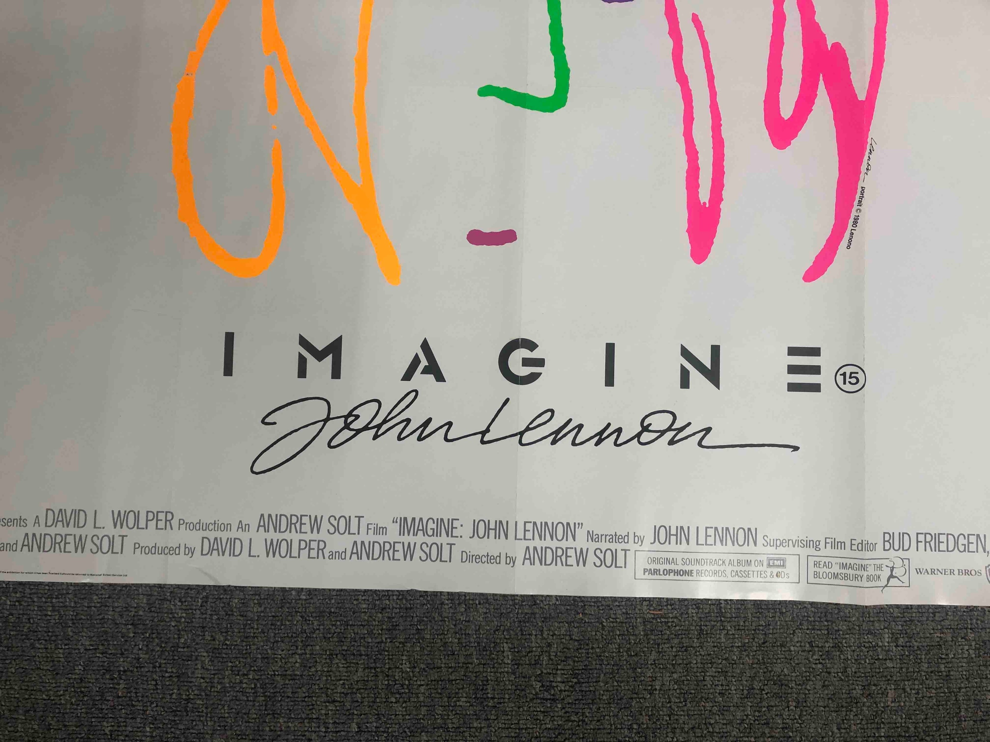 A British Quad film poster for the 1988 documentary Imagine, artwork by John Lennon. H.76 W.101cm. - Image 3 of 6