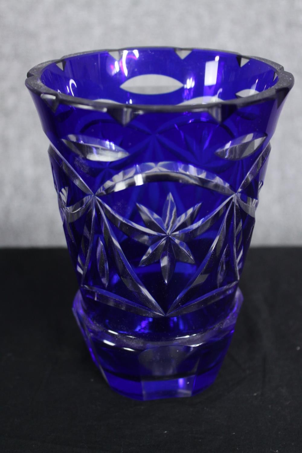 A collection of cobalt Bohemian glass, including a silvered blue decanter and shot glass with - Image 4 of 8