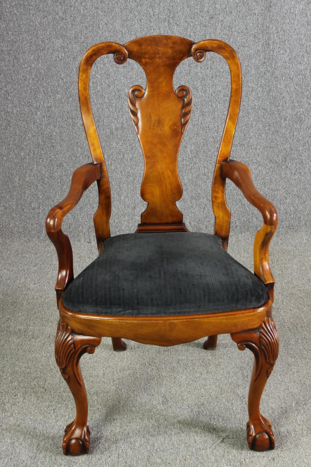 A set of ten George II style walnut and upholstered dining chairs, including two carvers - Image 8 of 15