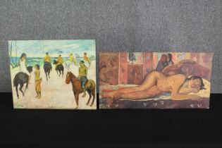 After Gauguin, two prints of board. H.30 W.60cm. (largest).