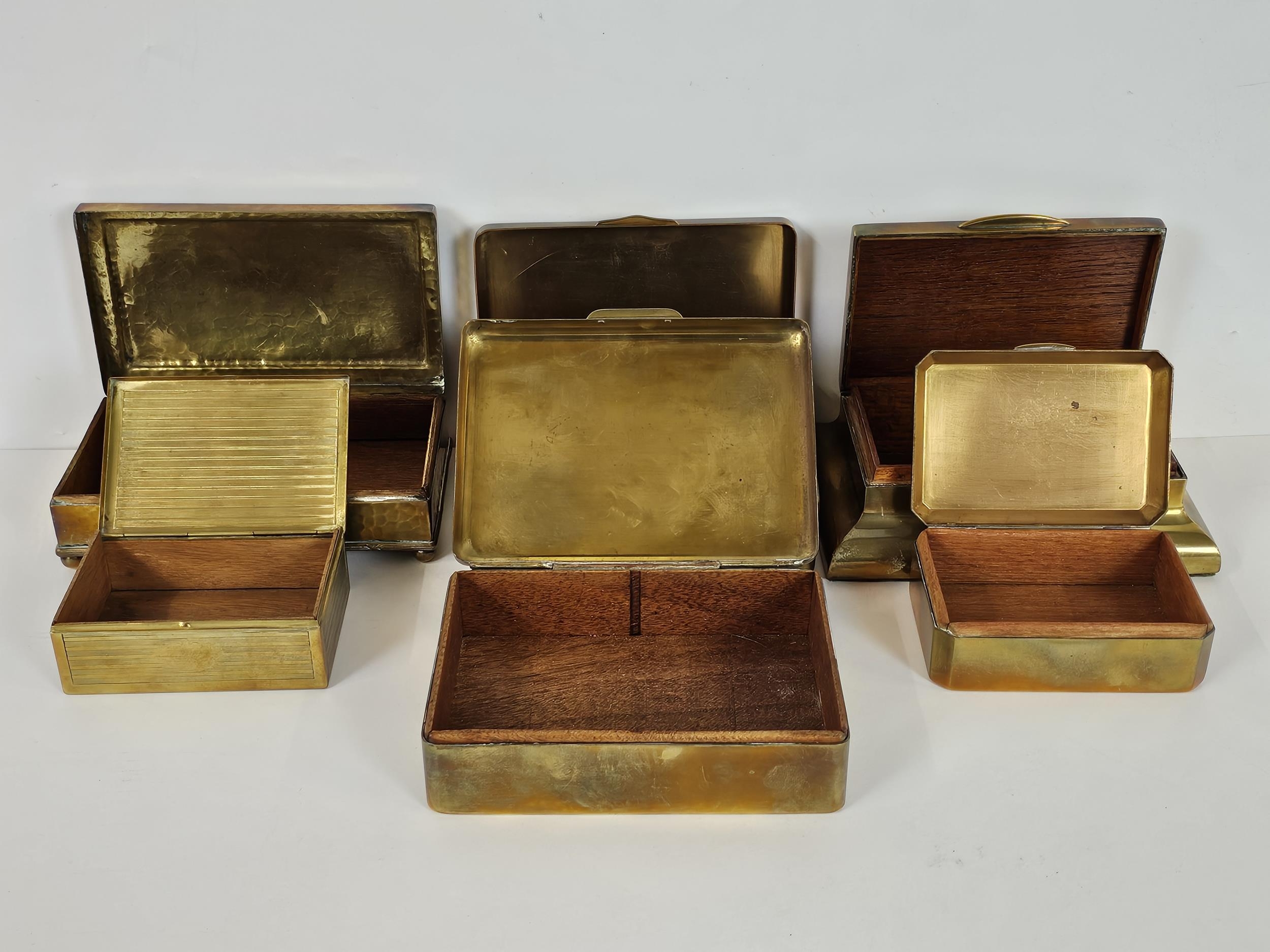 A good collection of brass boxes including a Trench Art cigarette box. - Image 3 of 9
