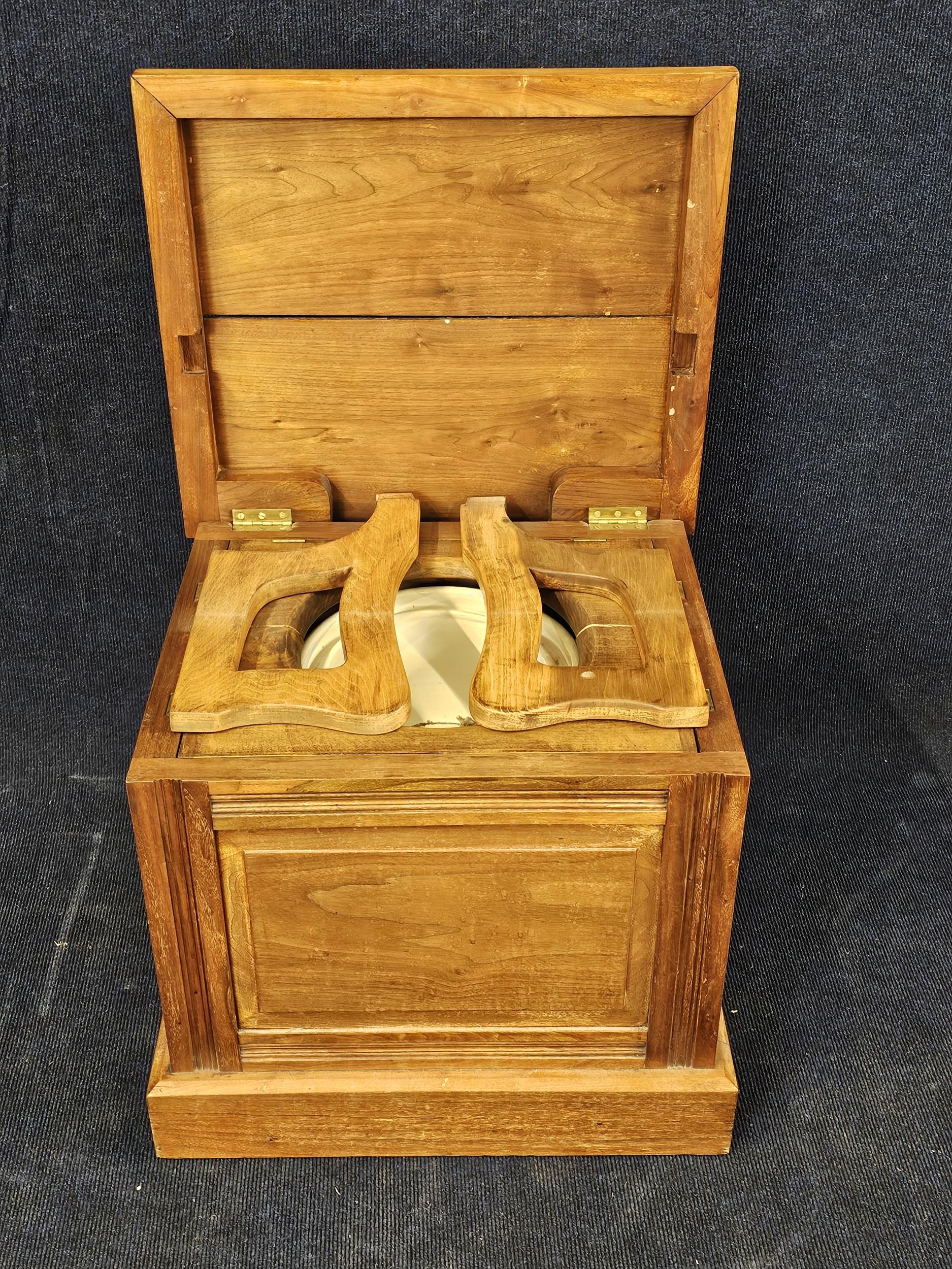 An elm campaign style commode chair with hinged lid. H.84 W.51 D.45cm. - Image 4 of 6