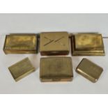 A good collection of brass boxes including a Trench Art cigarette box.