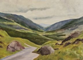 An oil on board of a highland scene, signed E. Dearing