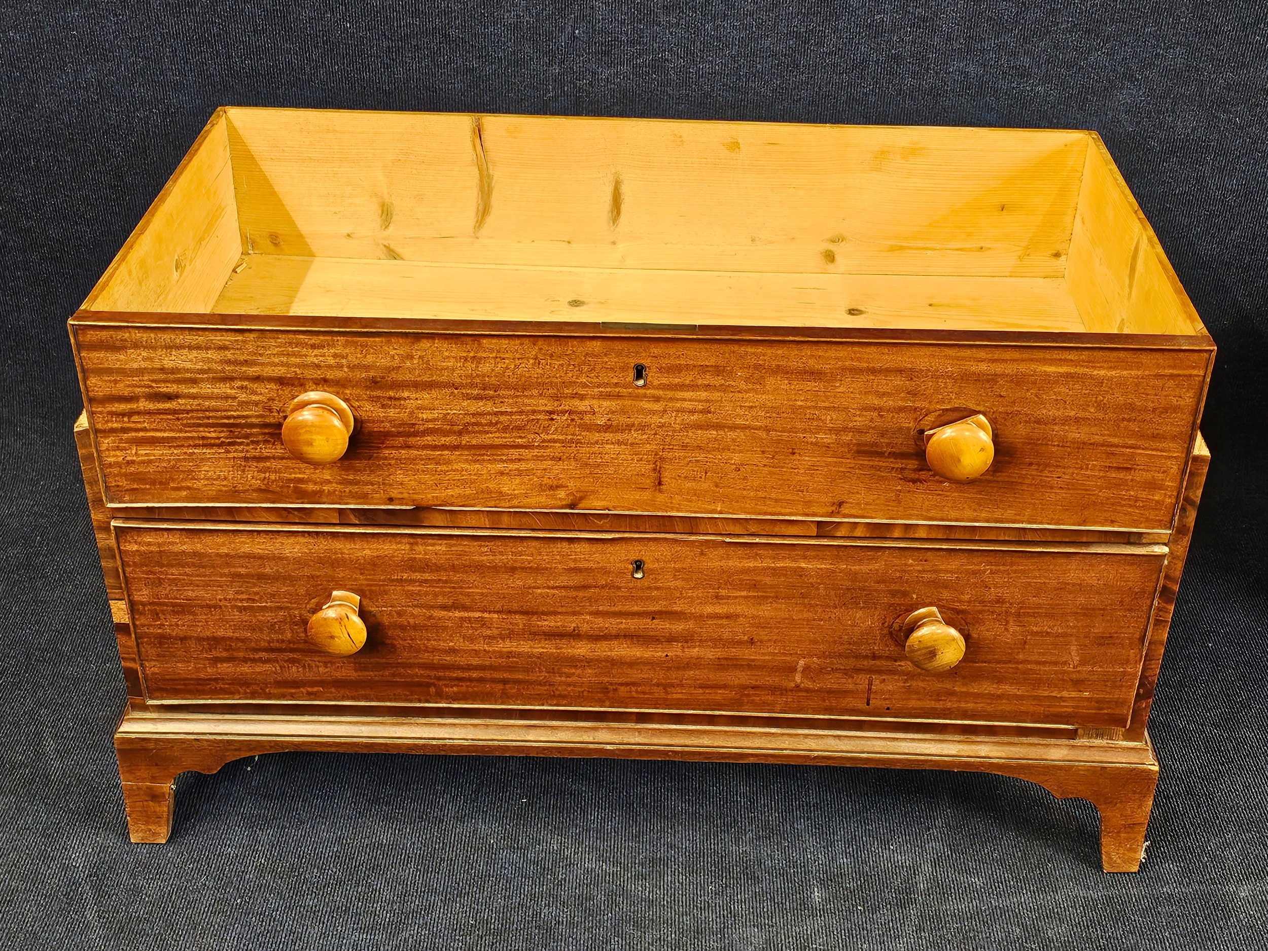 A Victorian mahogany chest, in two sections, possibly used for campaigns. H.95 W.99 D.55cm. - Image 9 of 10