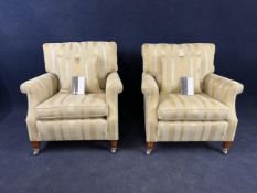 A pair of Duresta armchairs, with beige striped upholstery. H.100 W.90 D.105.cm