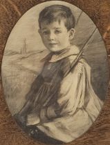 A very fine pencil sketch of a small boy. H.36 W.32.cm