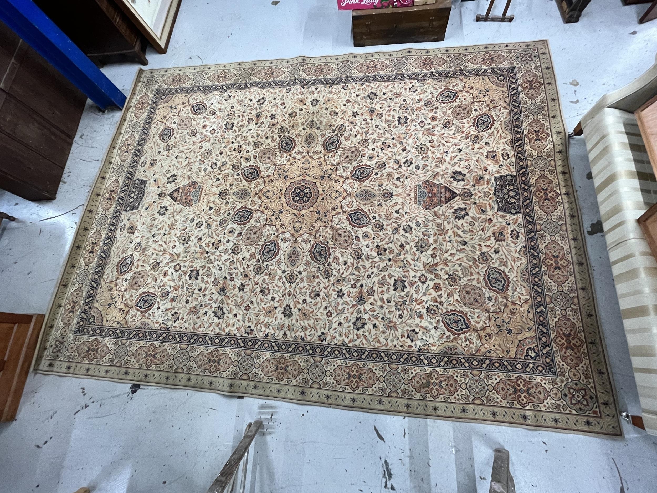 A Nain style carpet with ivory ground. W.280 L.360.cm