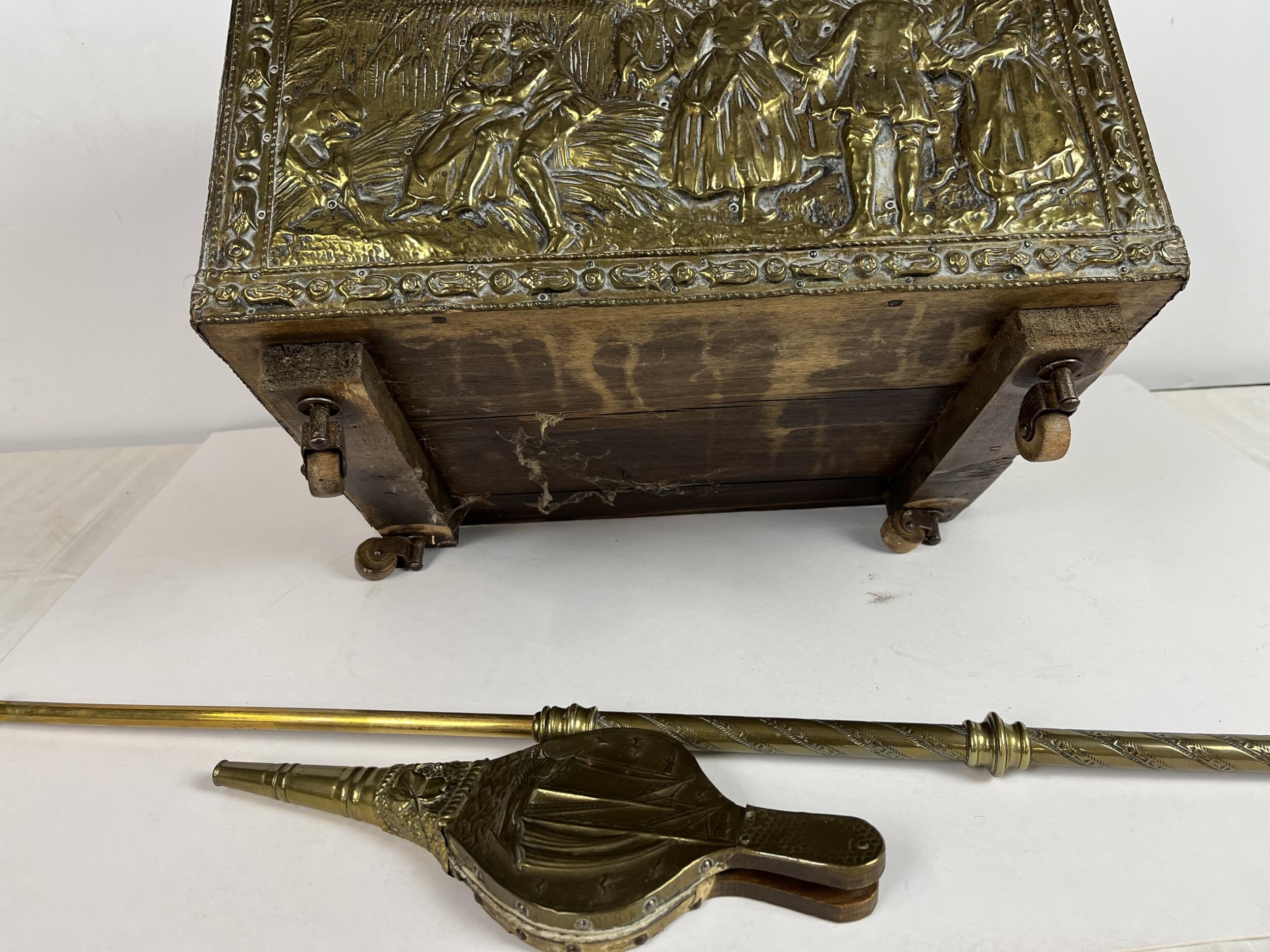 A brass coal box, with fork and bellows - Image 7 of 7