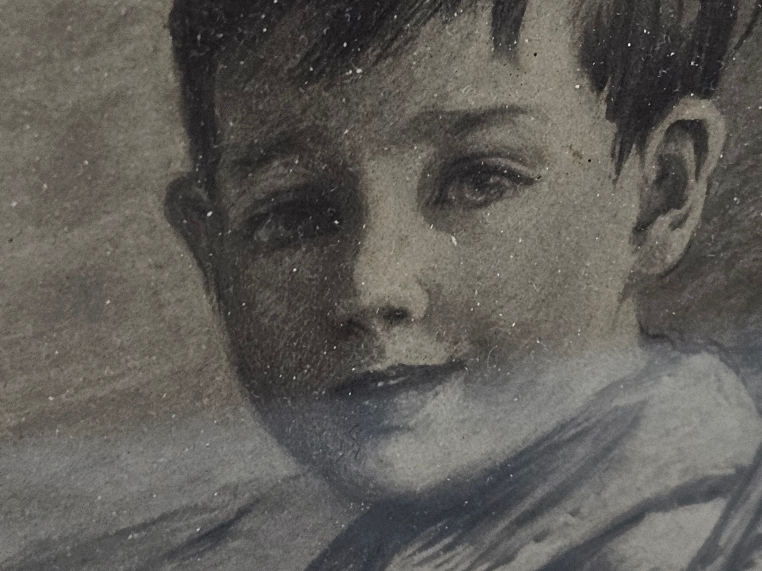 A very fine pencil sketch of a small boy. H.36 W.32.cm - Image 4 of 5