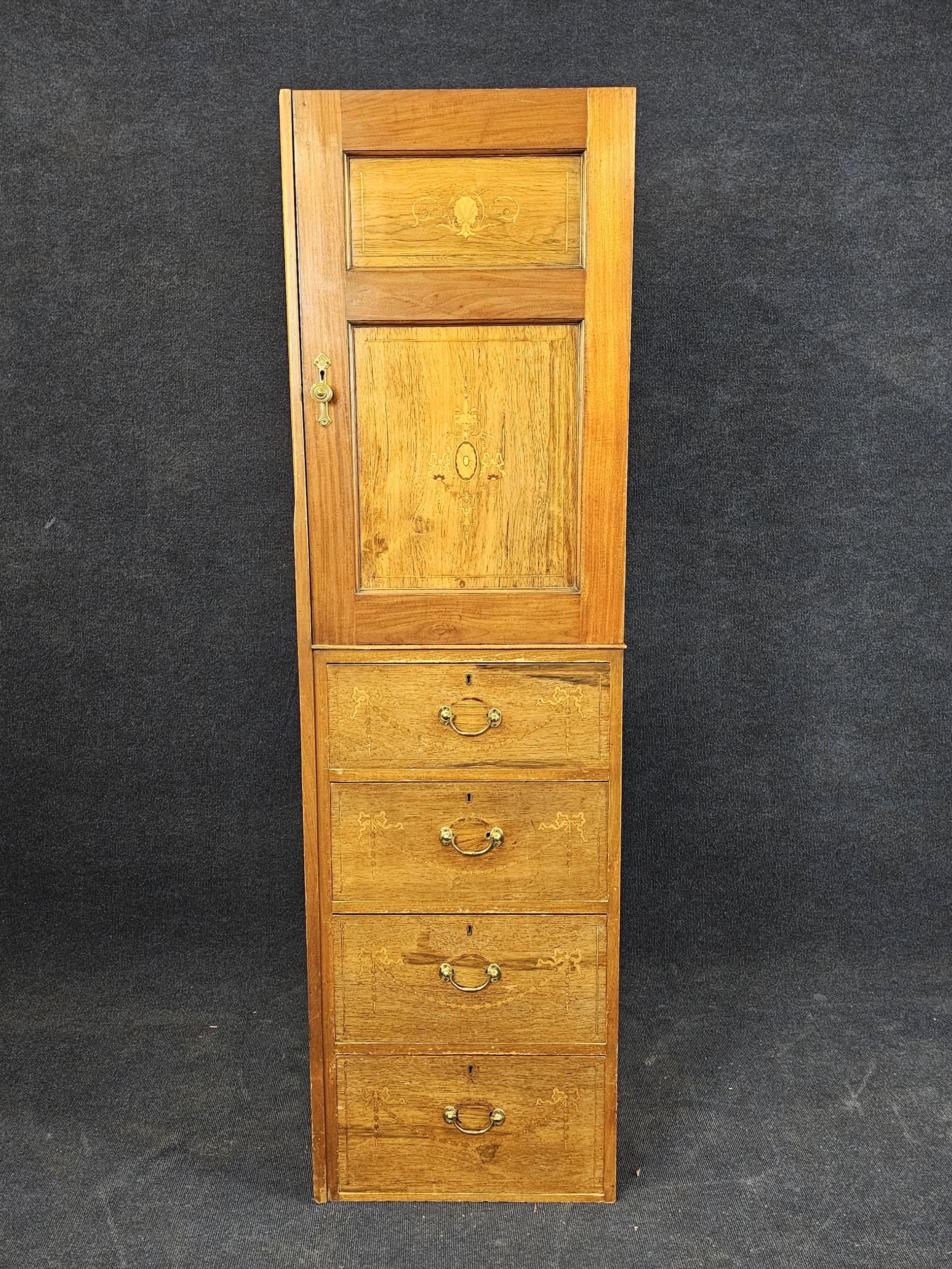 A narrow cabinet, rosewood and mahogany, with inlaid decoration, late 19th century (adapted) H.154