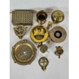 Large quantity of brass items including a Lipton British Empire Exhibition tea caddy and a desk