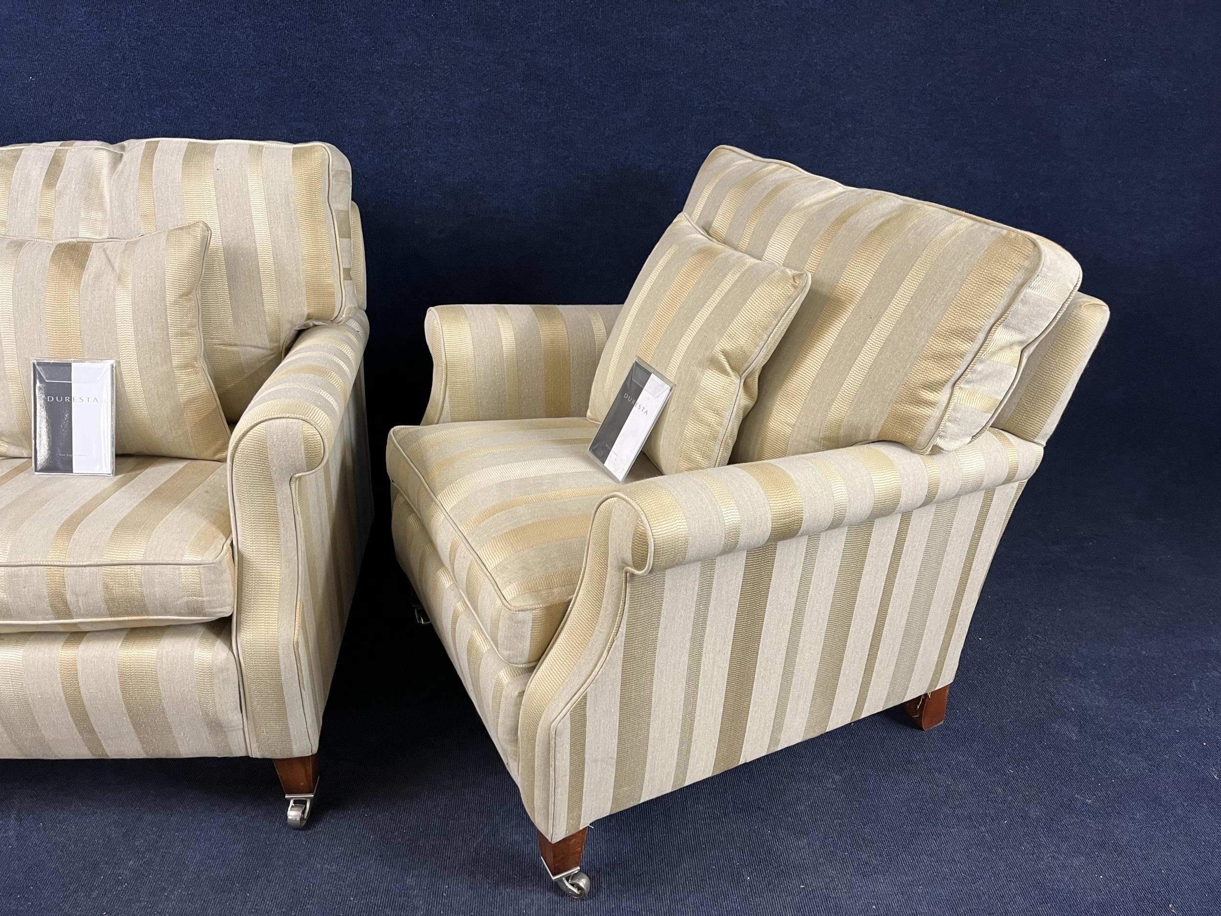 A pair of Duresta armchairs, with beige striped upholstery. H.100 W.90 D.105.cm - Image 2 of 3
