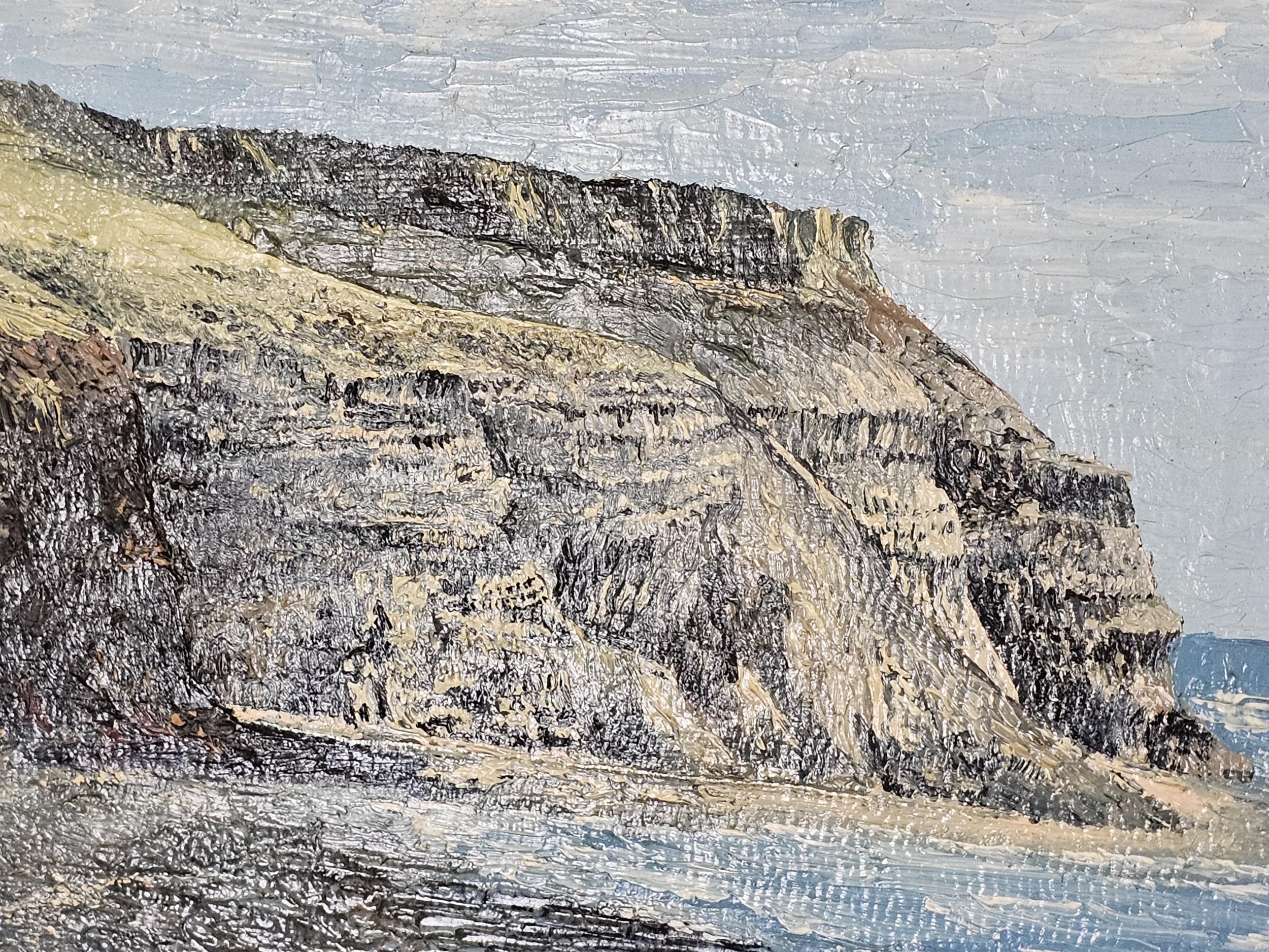 A modern oil on board, of cliffs, signed G Riley, within a giltwood frame. H.60 W.72cm. - Image 5 of 6
